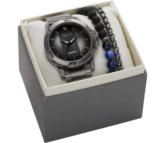 Годинник Rylan Three-Hand Black Metal Watch Gift Set with Bracelet Accessories (Model: ZR97000)