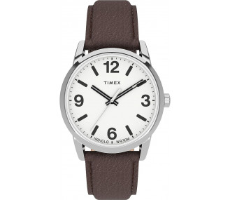 Годинник Timex Easy Reader Bold 38mm Watch – Silver-Tone Case White Dial with Brown Leather Strap