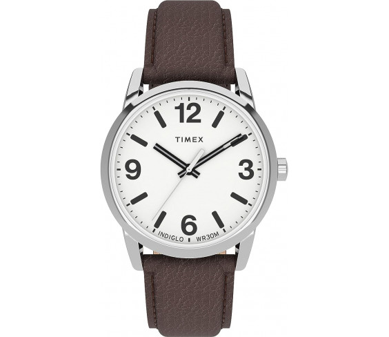 Годинник Timex Easy Reader Bold 38mm Watch – Silver-Tone Case White Dial with Brown Leather Strap