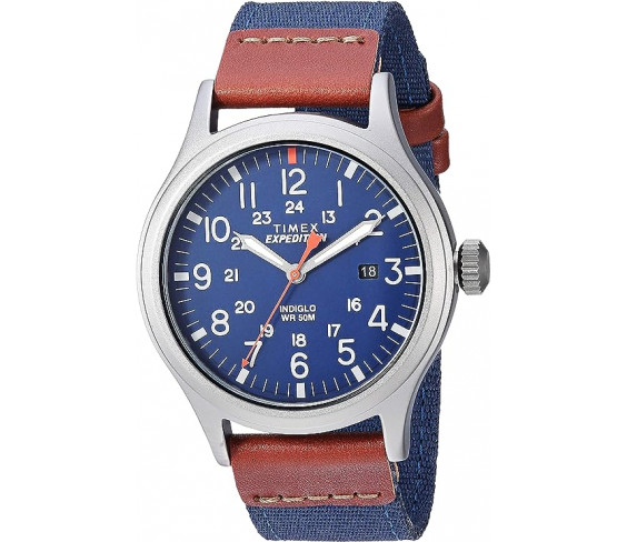 Годинник Timex Men's TW4B14100 Expedition Scout 40mm Blue/Brown/Gray Leather/Nylon Strap Watch