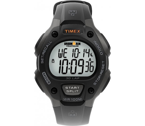 Годинник Timex Men's T5E901 Ironman Classic 30 Gray/Black Resin Strap Watch, Black/Gray/Orange Accent, One Size