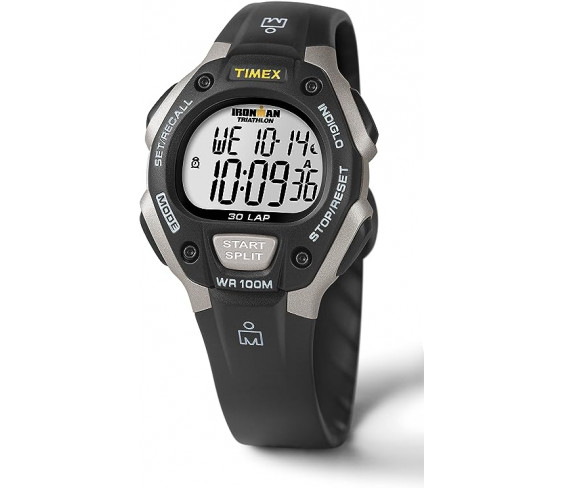 Годинник Timex Men's T5E901 Ironman Classic 30 Gray/Black Resin Strap Watch, Black/Gray/Orange Accent, One Size