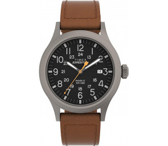 Годинник Timex Men's Expedition Scout 40mm Watch – Gray Case Black Dial with Brown Ecco DriTan Leather Strap