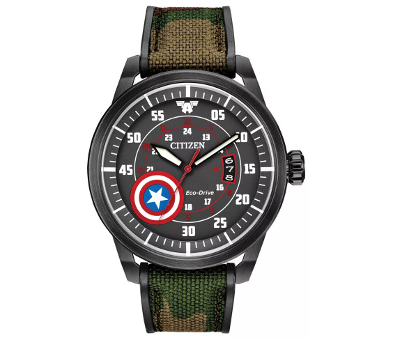 Чоловічий годинник Citizen Eco-Drive Captain America Men's Camouflage Nylon Watch (модель AW1367-05W)