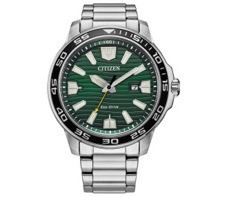Чоловічий годинник Citizen Men's Eco-Drive Sport Green Dial Stainless Steel Watch 45MM AW1701-56X