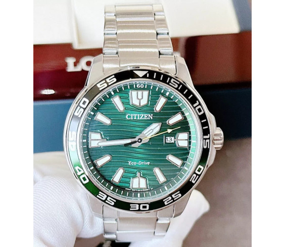 Чоловічий годинник Citizen Men's Eco-Drive Sport Green Dial Stainless Steel Watch 45MM AW1701-56X